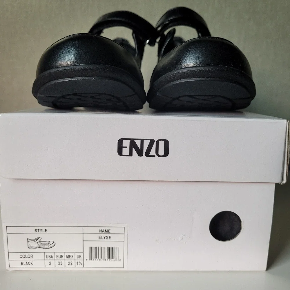 ENZO Elyse Kids Mary Jane Shoes Black School Uniform Dress Flats Girl Size 2